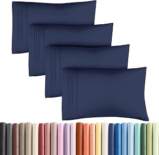 Queen Pillow Cases Set of 4 - Ultra Soft Pillowcase Covers - Navy Blue