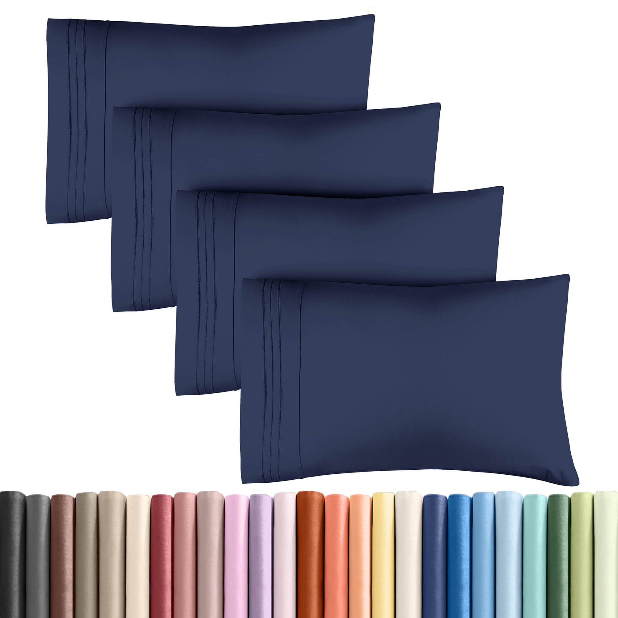 King Pillow Cases Set of 4 - Ultra Soft Cozy Pillowcase Covers - Navy Blue