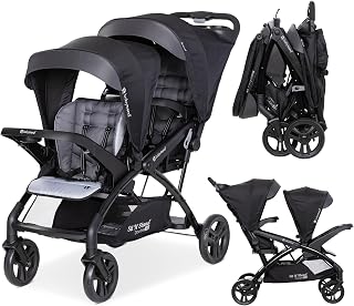 Baby Trend Sit N' Stand 2.0 DLX Double Stroller with Canopy Visors, Stormy | Foldable Infant and Toddler Tandem Stroller and Travel System with Storage Basket and 2 Cup Holders