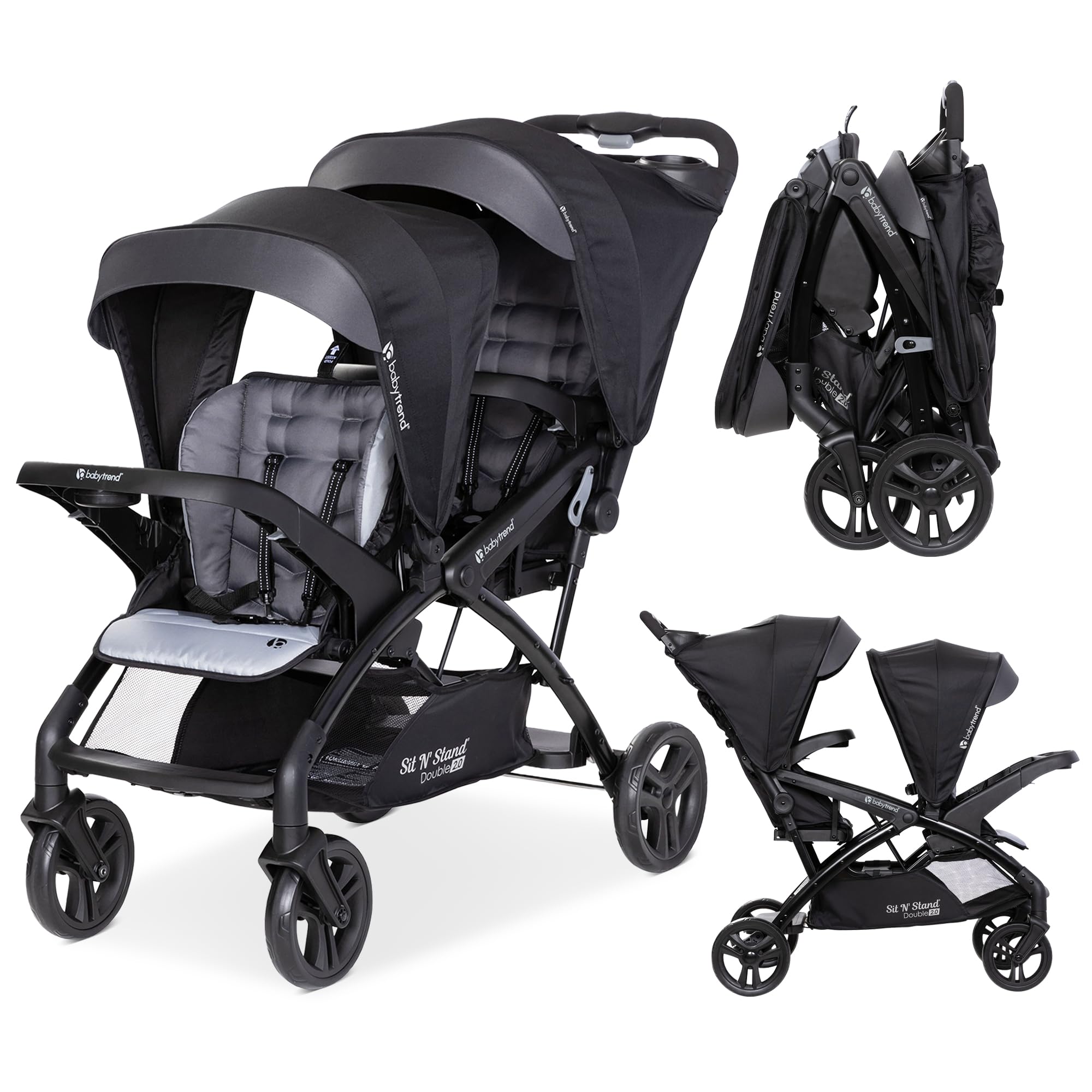 Baby Trend Sit N' Stand 2.0 DLX Double Stroller with Canopy Visors, Stormy | Fol