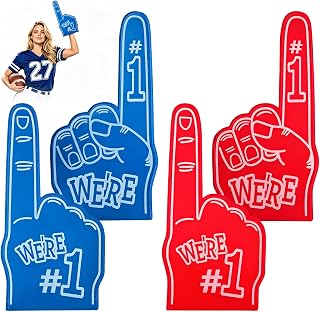 Thhiit 4 PCS Red Blue Gladiators Foam Finger, Number 1 Giant Foam Hand, Party Props Sports Fan Accessories