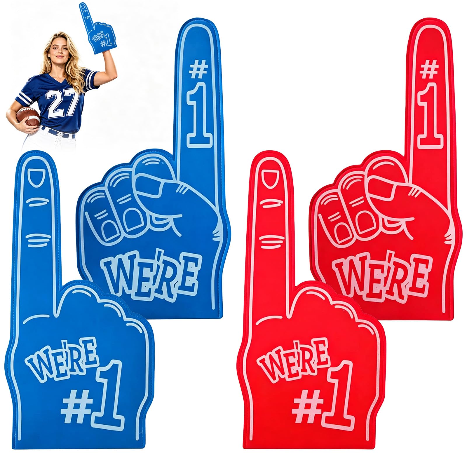 Thhiit 4 PCS Red Blue Gladiators Foam Finger, Number 1 Giant Foam Hand, Party Pr