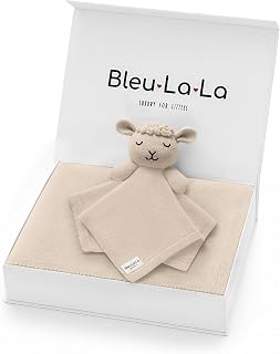 Bleu La La Baby Gift Set - Organic Cotton Newborn Blanket Essentials, Thoughtful Baby Shower &amp; New Baby Gift for Boys &amp; Girls (Lovey - Sheep - Oatmeal)