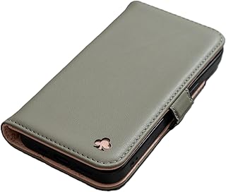 Porter Riley - Leather Case Compatible with iPhone 15. Premium Genuine Leather Wallet Case with Card Slots and Horizontal Stand (Grey/Pink)