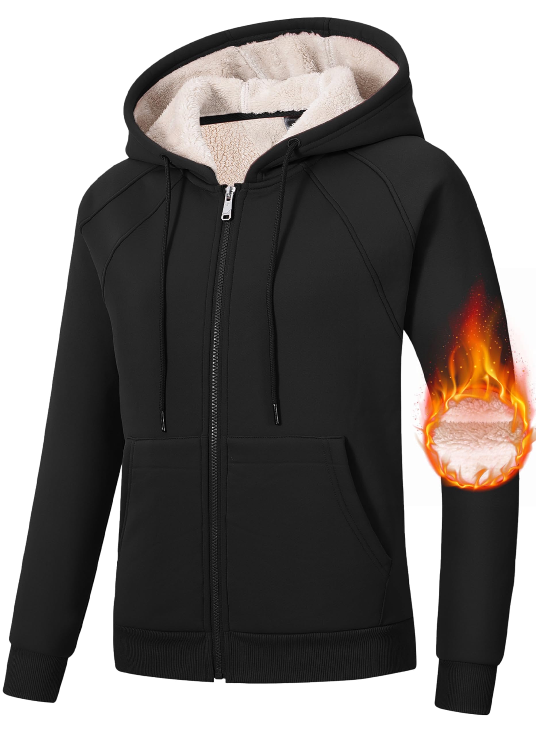 MoFiz Zip Up Hoodie Women Fleece Lined Jackets Winter Coats With Pocket