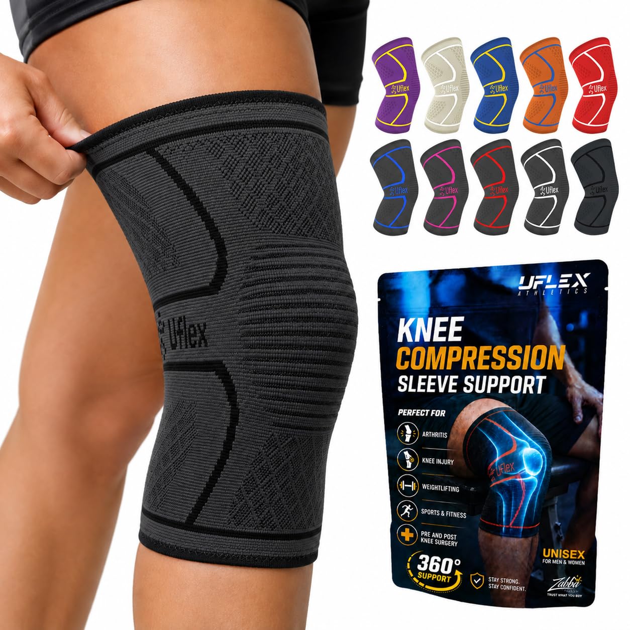 Uflex Athletics Compression Knee Brace Sleeve Support Men & Women Single | Knee 