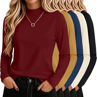 5 Pack Mock Turtleneck Cotton Shirts for Women