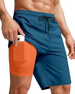 Yufawow 9 Inch Men Swim Trunks with Compression Breathabe Liner Quick Dry Zipper Pockets for Board Beach Gym Running