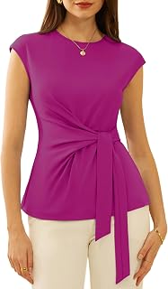 GRACE KARIN 2025 Women Summer Short Sleeve Round Neck Tie Waist Tops