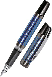 Online Campus Chess Blue Fountain Pen Ergonomic School Fountain Pen - Iridium M (medium) Heavy Duty Nib Uses Standard Ink Cartridges Refillable for Girls/Boys/Adults