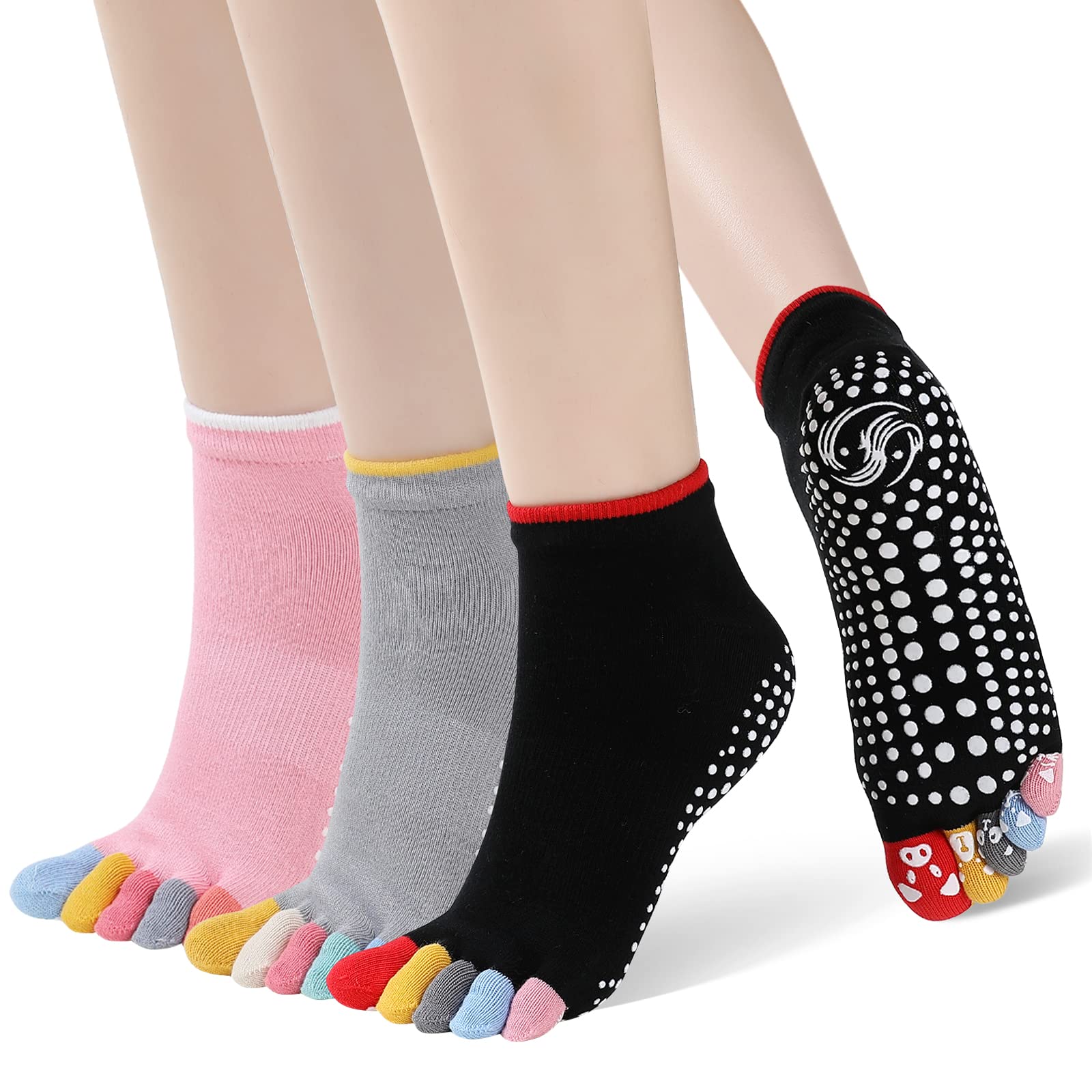 PUTUO Women's Yoga Socks: Women's Non-Slip Pilates Socks Cotton Five Toe Sports 