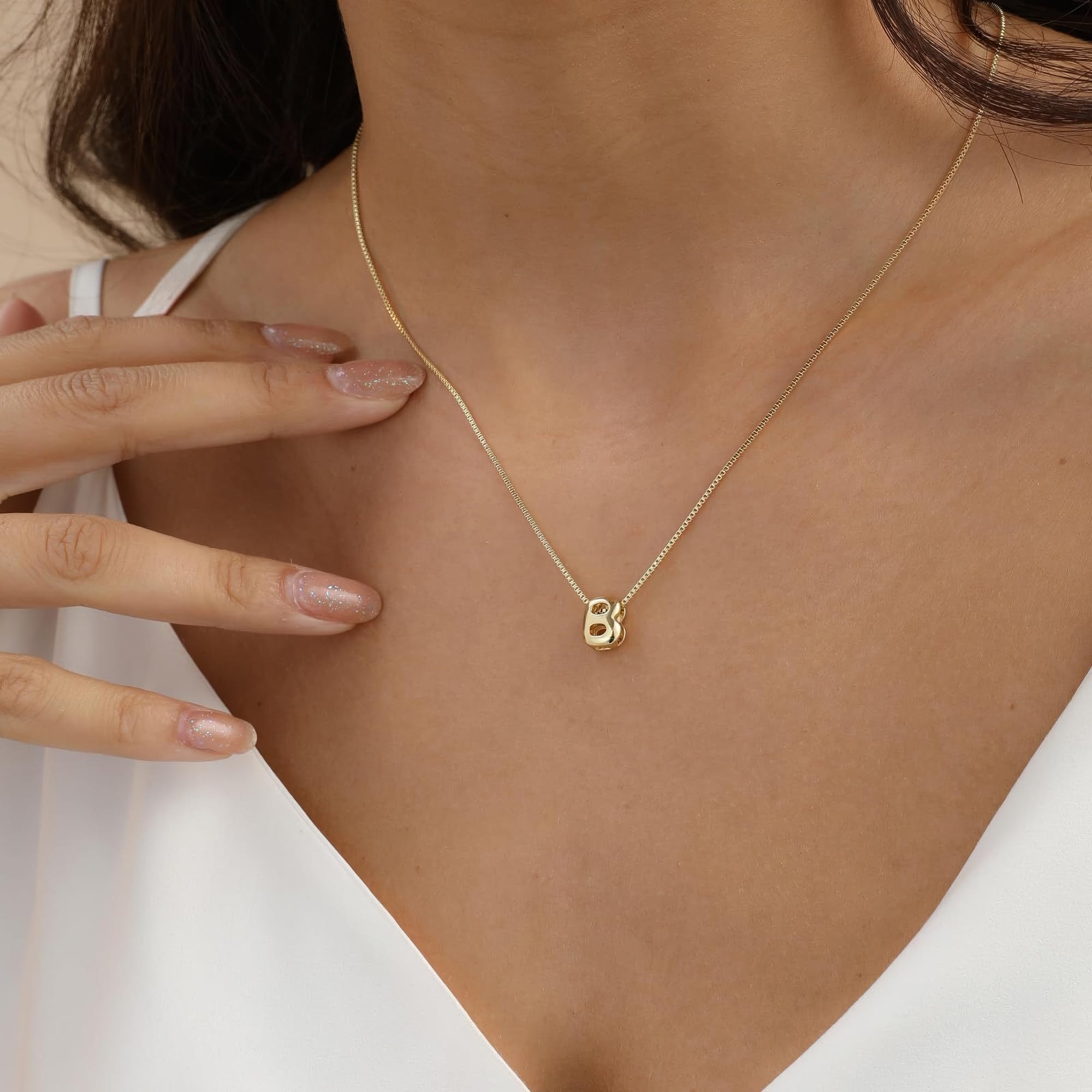 Bubble Initial Necklaces Dainty 14K Gold Plated Name Necklace for Women Fashion 