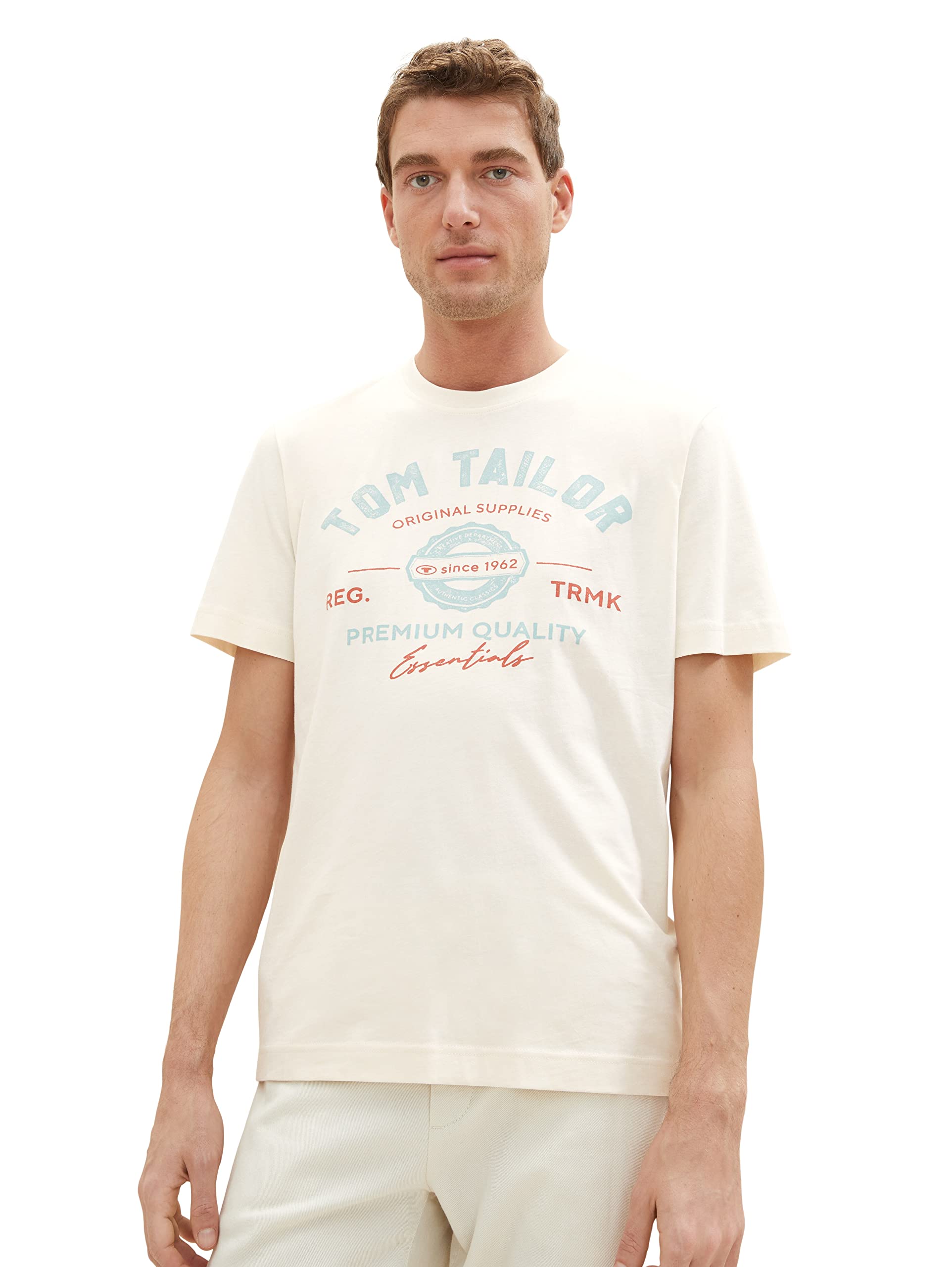 TOM TAILOR Men's Cotton T-Shirt with Logo Print