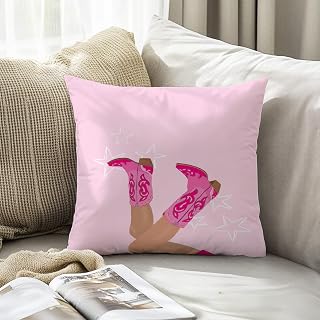 Pink Western Cowgirl Pillow Covers 18x18, Cowgirl Room Decor, Preppy Pink Girly Cowboy Boots Decorative Throw Pillow Covers for Home Dorm Apartment