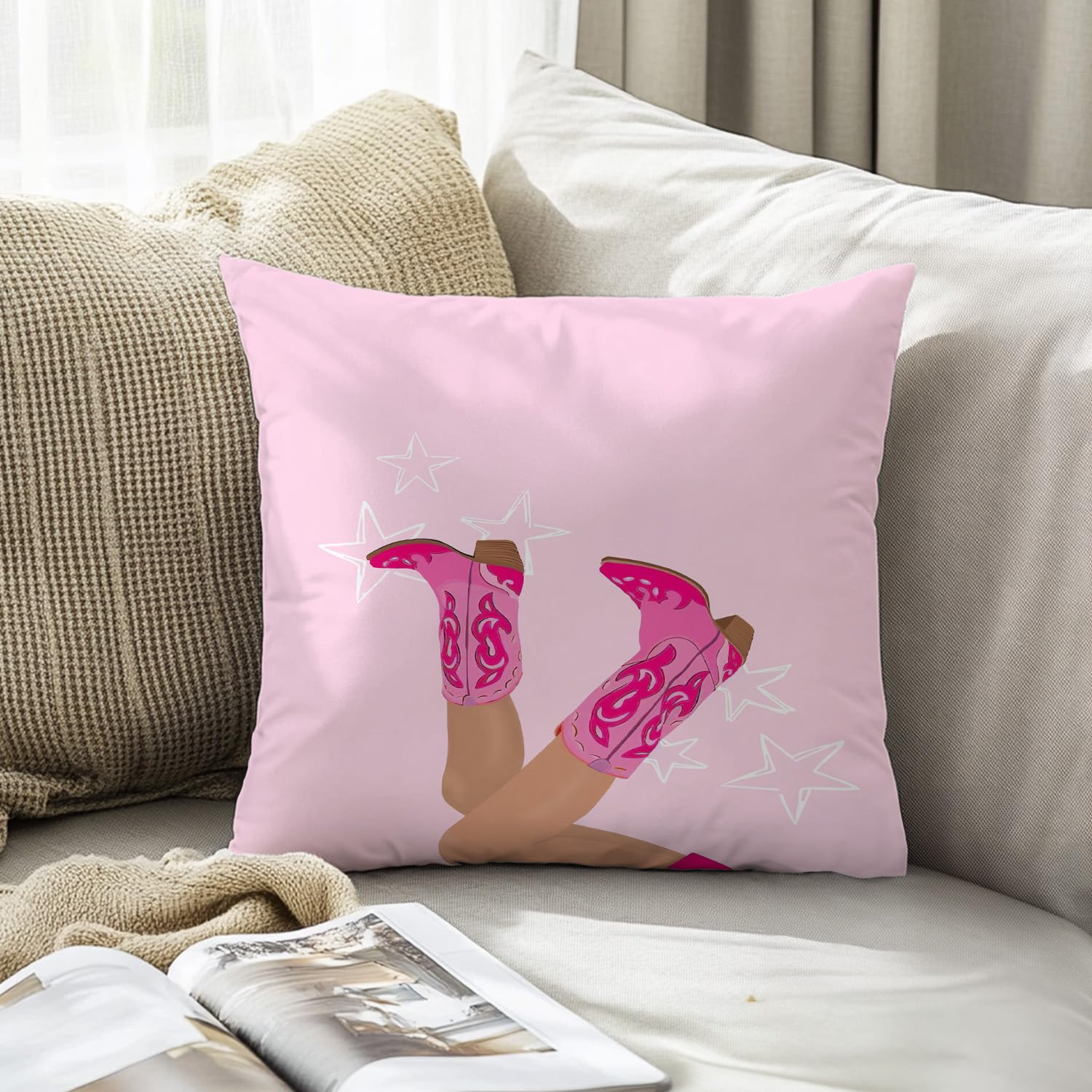 Pink Western Cowgirl Pillow Covers 18x18, Cowgirl Room Decor, Preppy Pink Girly 