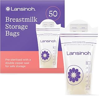 Lansinoh Breast Milk Storage Bags - Pre-Sterilised, Leakproof - 50 Pack | Fridge & Freezer Breastmilk Pouches - Pump into bag with Lansinoh Breast Pumps - Breastfeeding Essentials