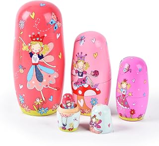 TAILERRI Nesting Dolls, Fairy Wooden Stacking Set, 5 Pcs | Fairy Tale Design, Wooden 5-Piece Set, Stackable Display Decor, Gift for Kids, Adults and Collectors