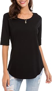 Womens Cotton Tops Elbow Sleeve Summer Casual Tunic Tops