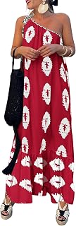 PRETTYGARDEN Women's Summer One Shoulder Maxi Dresses Printed Flowy Boho Beach Vacation Long Sundress
