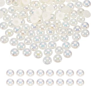 Generic 1300Pcs Half Pearl for Crafts, 4mm Plastic Half Flatback Imitation Pearls Cabochon Loose Beads Rhinestone for DIY Crafts Clothing Tumbler Shoes Embellishment Nail (Beige AB)
