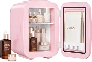SONGMICS Mini Fridge 4L/6 Can, Portable Small Fridge Mini Cooler & Warmer | Portable Mini Fridge for Bedroom, Quiet Skincare Fridge, AC/DC Power for Car/Drinks/Makeup/Beauty/Travel, Pink, ERF001S102