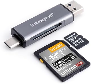 Integral microSD & SD Memory Card Reader Adapter - Dual Ended USB 3.0 & USB C - For iPhone 15/16 Plus/Pro/Pro Max, MacBook Pro/Air M1/M2/M3/M4, iPad, PC, laptop, smartphone