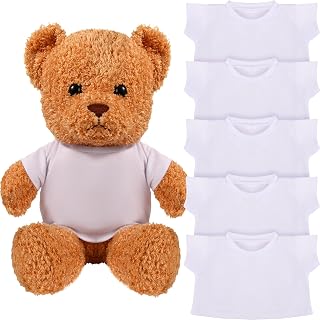 Skylety 6 Pieces Bear Shirts Stuffed Clothes for 14-18 Inch, White | Stuffed Animal Shirts, Bear Clothes, Blank Shirts for Drawing and Printing; Basic Tee Shirts for Plush Toys