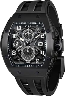Tsar Bomba Mens Watches Quartz Wristwatch for Men Waterproof 50M Analog Luxury Tonneau Chronograph Calendar Date Men’s Dress Business Work Watch Gift for Men