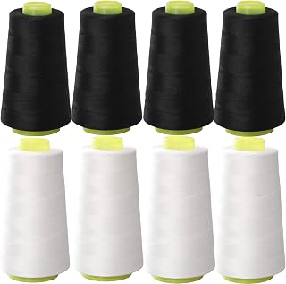 Black &amp; White Sewing Thread, 8PCS 40S/2 3000 Yard Spool Serger Thread, All Purpose Polyester Thread Serger Thread Cones