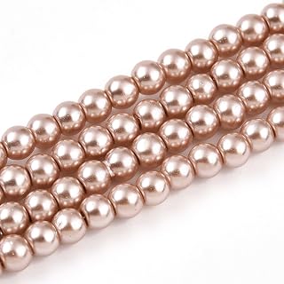 Approx 210pcs Faux Pearl Glass Beads Loose Beads Rose Gold Pearl Glass Beads Beads for Jewelry Making Bulk for Necklace Bracelet Earrings Crafts 4~5