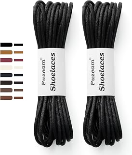Puzeam 2 Pairs 3 mm Waxed Round Shoe Laces, Thin Oxford Shoelaces for Men | Shoelaces for Formal Dress Shoes,Wax Laces for Leather Shoes and Boots