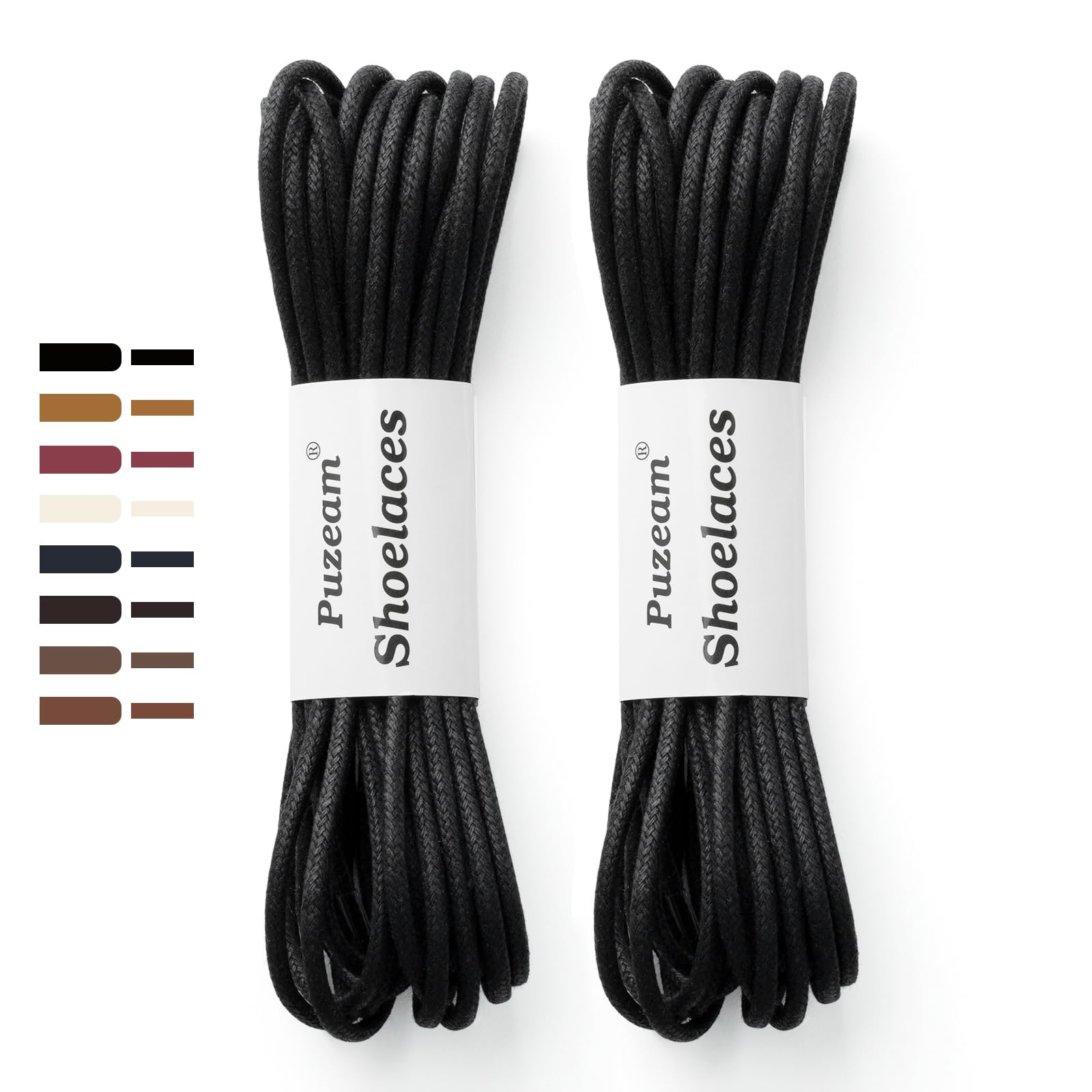 Puzeam 2 Pairs 3 mm Waxed Round Shoe Laces, Thin Oxford Shoelaces for Men | Shoe