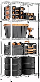 M MZG 5 Tier Chrome Metal Shelf, 567kg Capacity, Steel Storage Shelf for Storeroom, Laundry Room, Pantry and Garage, Chrome, 35 x 60 x 158.7 cm