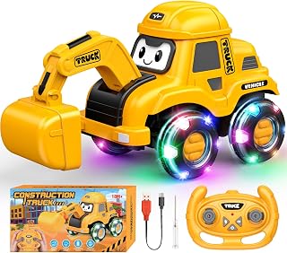 HappyGoLucky Digger Remote Control Cars, Toddler Toys for 1-4 Year Old Boys Girls Gifts, Outdoor Toys Garden Games, Kids Car Rechargeable Construction Tractor Toy With LED Light Tires
