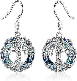 POPLYKE Orecchini pendenti da donna a forma di albero della vita celtico, in argento Sterling, con conchiglia di abalone e cristallo vulcano, per ragazze