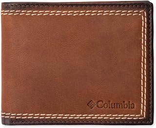 Columbia Mens RFID Slim Bifold Wallet With ID Window Brown Contrast Stitch