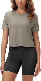 ODODOS Women's Performance Cropped Tee Ultra Soft odSTRATUM Tech Short Sleeve Relaxed Top Crew Neck T-Shirts