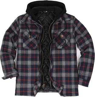 ZENTHACE Mens Thickened Plaid Hooded Flannel Jacket with Quilted Lining