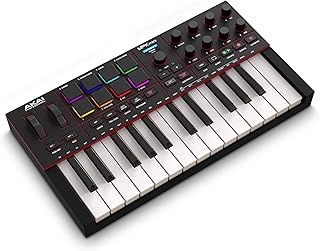 Akai Professional MPK Mini IV 25-Key USB-C MIDI Keyboard Controller, Black | Velocity-Sensitive Mini Keys, 8 MPC Pads, 360° Knobs, Chord and Scale Mode, for Beat Makers, Music Production
