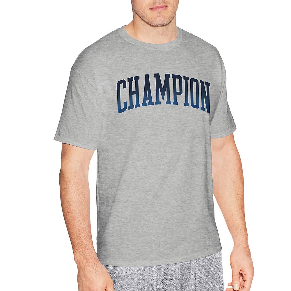 Champion Classic Jersey Script Men's Blackout T-Shirt, Grey (Light Steel Tall Ar