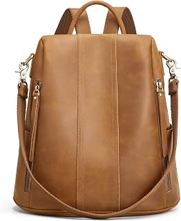 S-ZONE Leather Backpack Purses for Women Antitheft Rucksack Shoulder Bag Medium