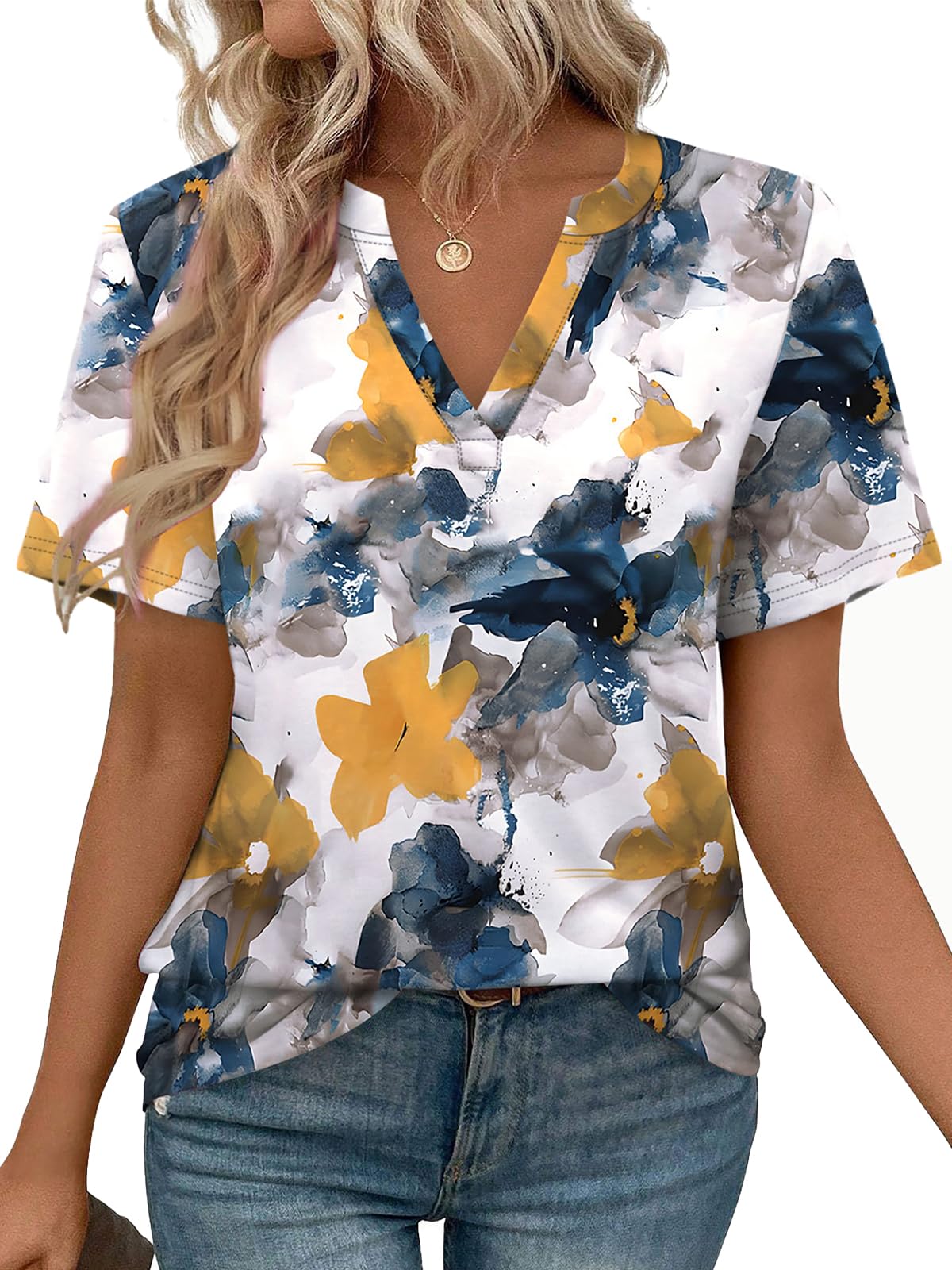 WEESO Womens Tops Summer Short Sleeve V Neck Blouses Business Casual Loose Fit T