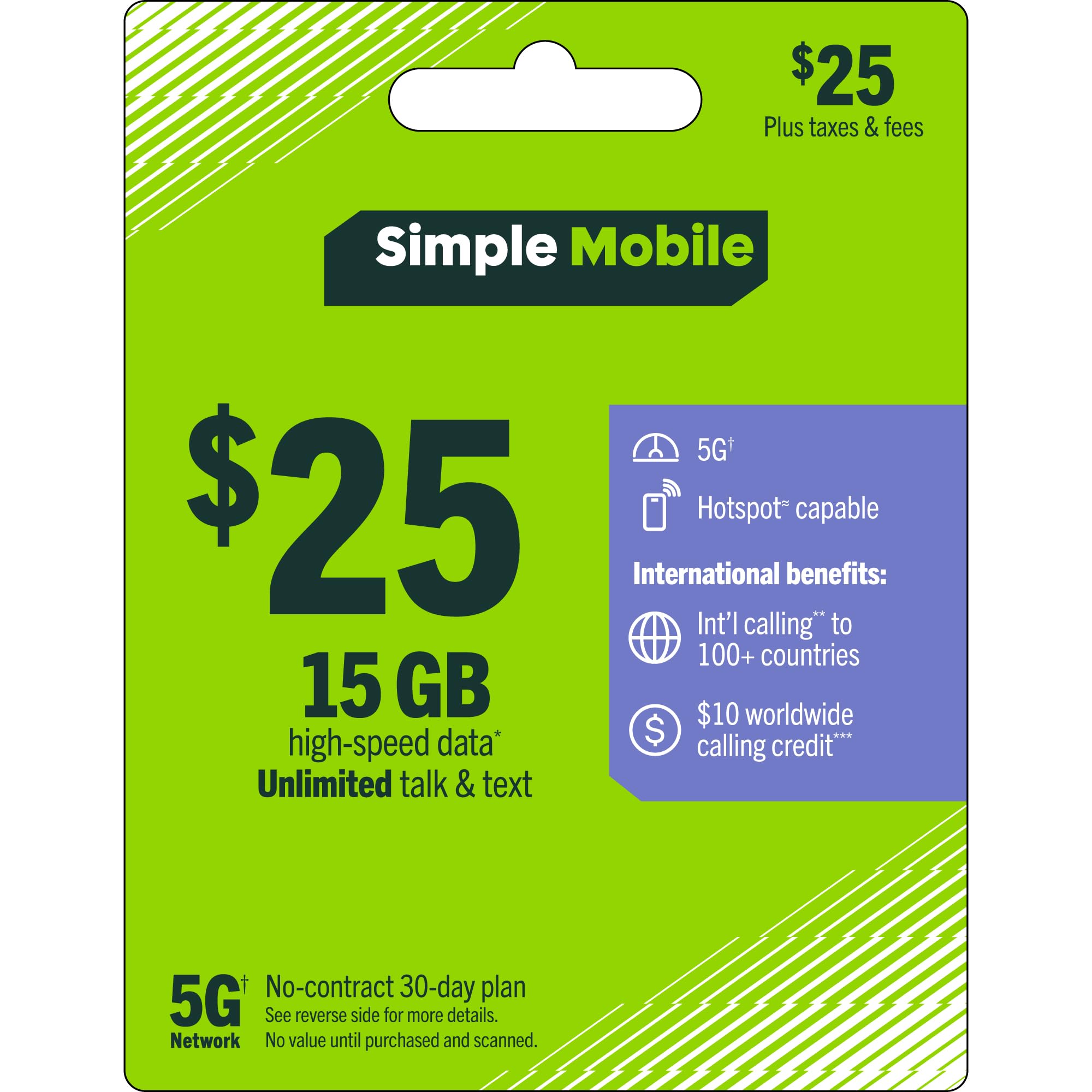 Simple Mobile $25 Prepaid 30-Day Plan: 15GB High-Speed 5G Data, Unlimited Talk, 