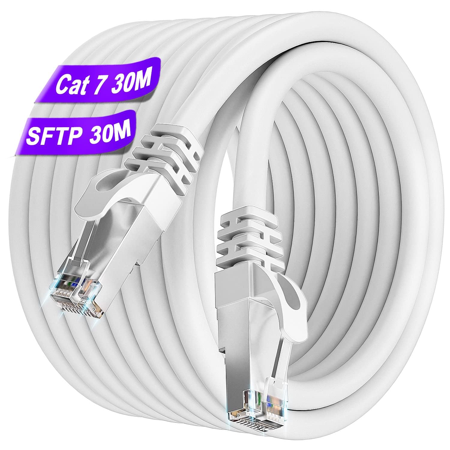 Soibke Ethernet Cable 30 m, Cat 7 High Speed Shielded Lan Cable 10Gbps 600MHz S/