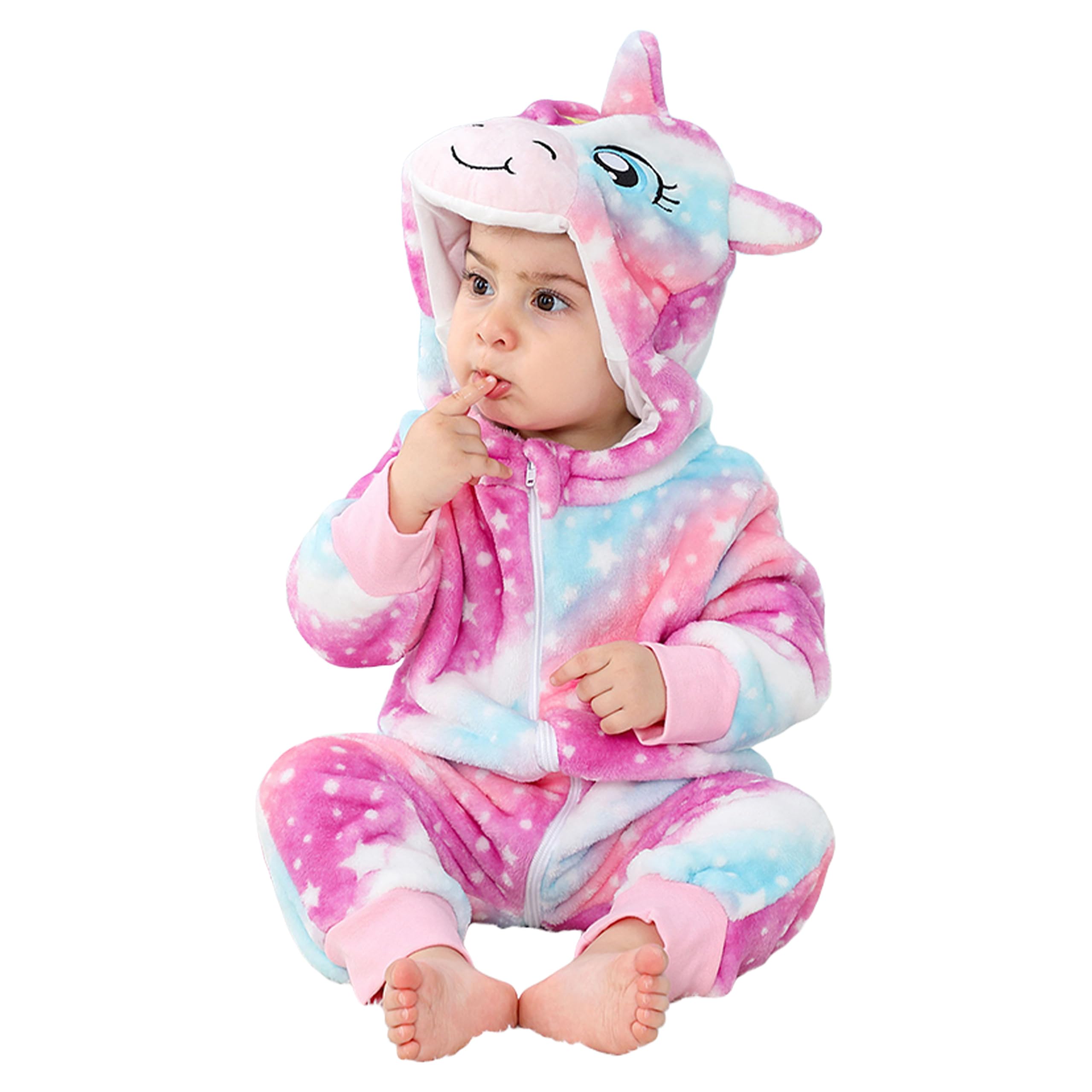 LOLANTA Unisex Rainbow Unicorn Dinosaur Dragon Baby Costume Plush One Piece Hood