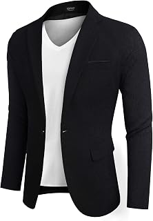 Coofandy - Chaqueta Deportiva para Hombre con un Solo botón - Negro - Large