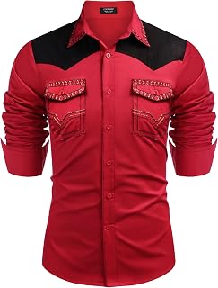 COOFANDY Men's Western Cowboy Shirt Embroidered Long Sleeve Slim Fit Casual Cotton Button Down Hippie Shirts with Pockets