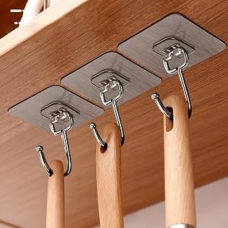 10 Pieces Heavy Duty Adhesive Wall Hooks, Clear Adhesive Hooks No Drill, Reusable Waterproof Towel Hooks for Bathroom, Kitchen, Door, Wall, Clear Hooks for