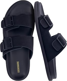 CUSHIONAIRE Alpha - Sandali da uomo in vera pelle al 100%, casual, senza lacci, con fibbie regolabili