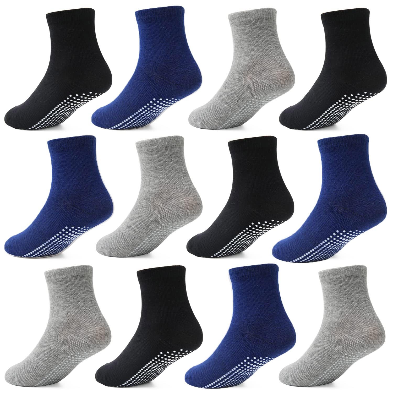 HYCLES Baby Grip Socks 12 Pairs for Boys Girls 0-10 Years - Toddler Non Slip Kid